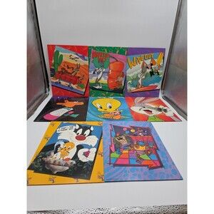 Vtg 1990 Looney Tunes Magic Eye Folders Lot of 8 Marvin Taz Tweety Bugs Bunny